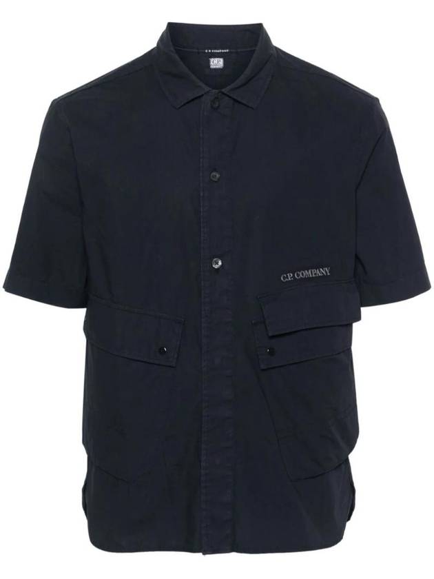 Cotton Popeline Pocket Short Sleeve Shirt Navy - CP COMPANY - BALAAN 1