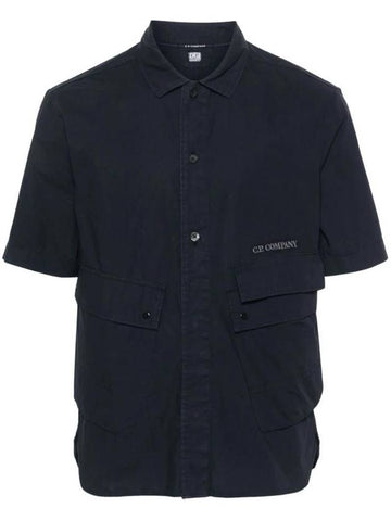 Cotton Popeline Pocket Short Sleeve Shirt Navy - CP COMPANY - BALAAN 1