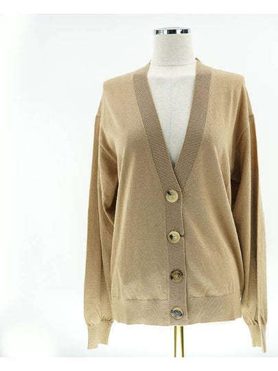 Women's Check Detail Wool Cardigan Camel - BURBERRY - BALAAN 2