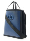 V Logo Signature Canvas Tote Bag Navy - VALENTINO - BALAAN 3