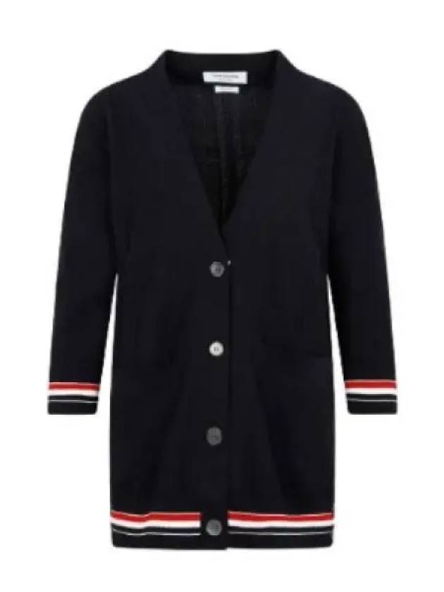 High Twist Cotton Oversized Long Cardigan Navy - THOM BROWNE - BALAAN 2