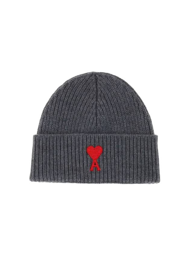 Embroidered Logo Wool Beanie Grey - AMI - BALAAN 1