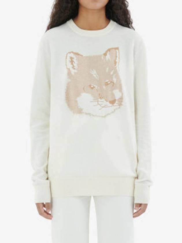 Pique Fox Head Round Neck Knit Top Ecru - MAISON KITSUNE - BALAAN.