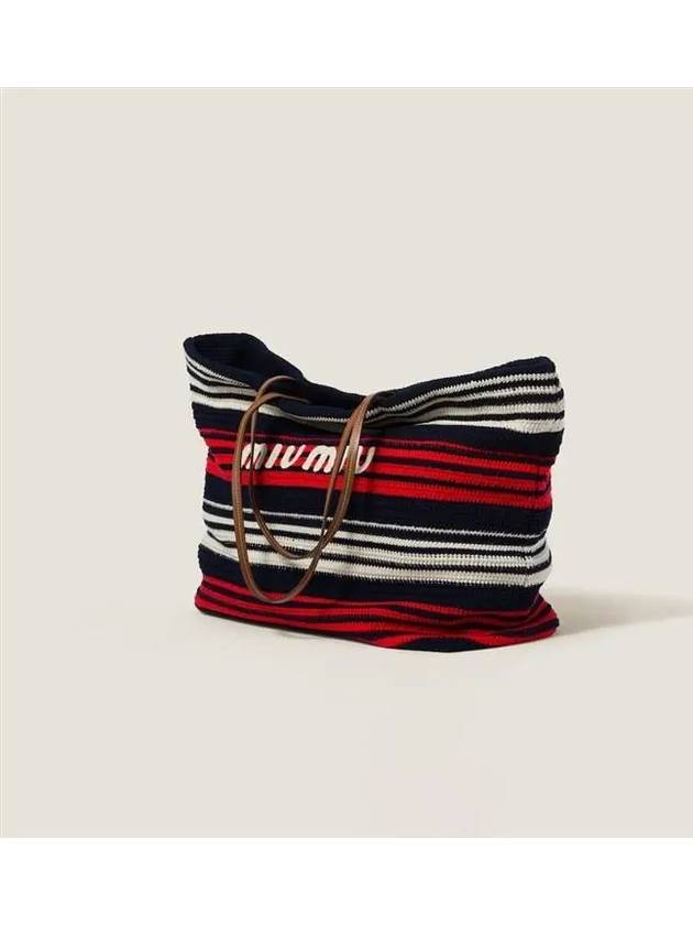 Logo Patch Stripe Fabric Tote Bag - MIU MIU - BALAAN 3