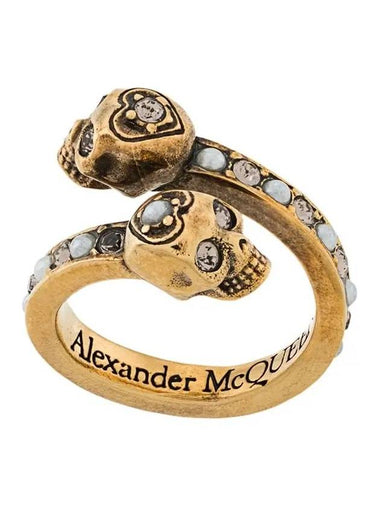 Women's Wrap Around Twin Crystal Skull Ring Gold - ALEXANDER MCQUEEN - BALAAN 1