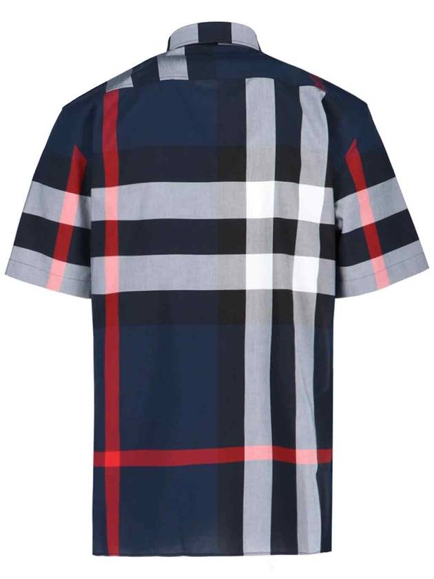 Check Cotton Short Sleeve Shirt Navy - BURBERRY - BALAAN 3