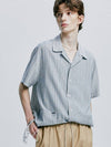 2way yukata striped open collar half shirt gray - S SY - BALAAN 4