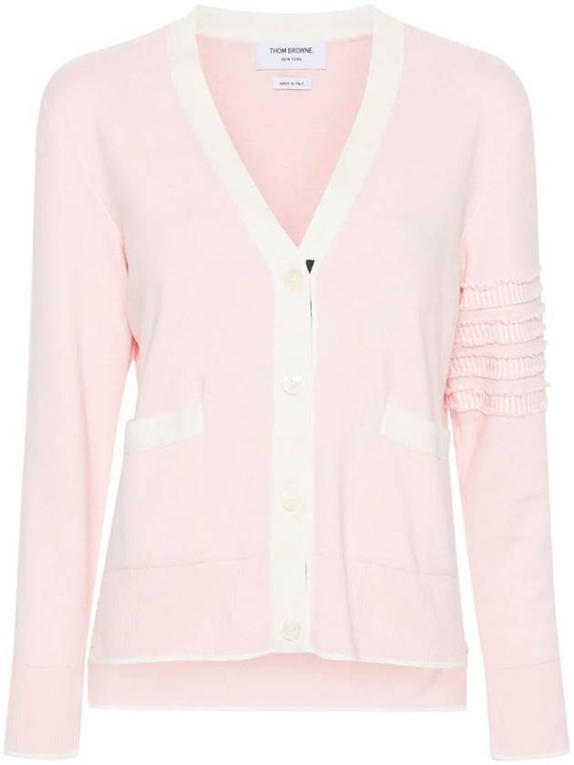 Milano Stitch V Neck Cardigan Pink - THOM BROWNE - BALAAN 2