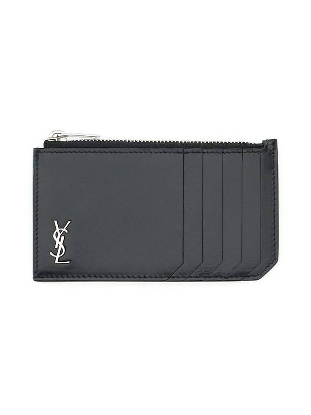 Tiny Cassandre Fragments Silver Hardware Leather Zipper Card Wallet Black - SAINT LAURENT - BALAAN 2