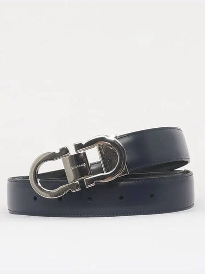 Gancini Reversible Leather Belt Midnight Blue - SALVATORE FERRAGAMO - BALAAN 2