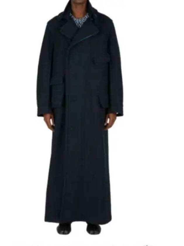 Cut Out Color Combination Detail Virgin Wool Single Coat Navy - MAISON MARGIELA - BALAAN 2