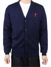 Small Heart Logo Wool Cardigan Navy - AMI - BALAAN 2