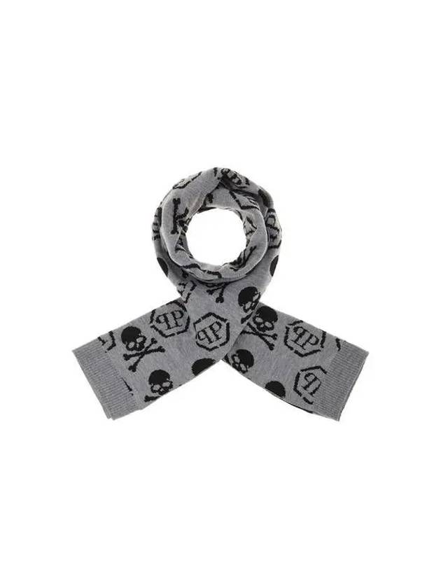 Men s Skull and Bones Wool Scarf Gray - PHILIPP PLEIN - BALAAN 1