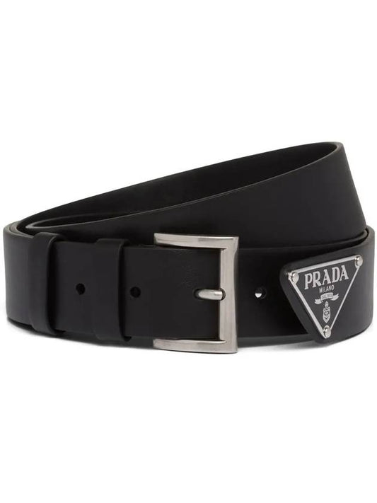 triangle logo leather belt black - PRADA - BALAAN 2