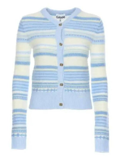 Striped Soft Wool Cardigan Light Blue - GANNI - BALAAN 2