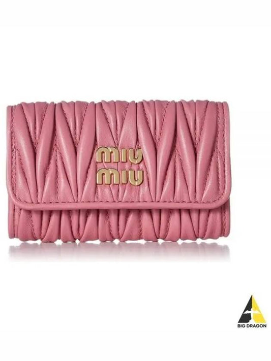 Gold Logo Plaque Matelasse Leather Key Holder Pink - MIU MIU - BALAAN 2