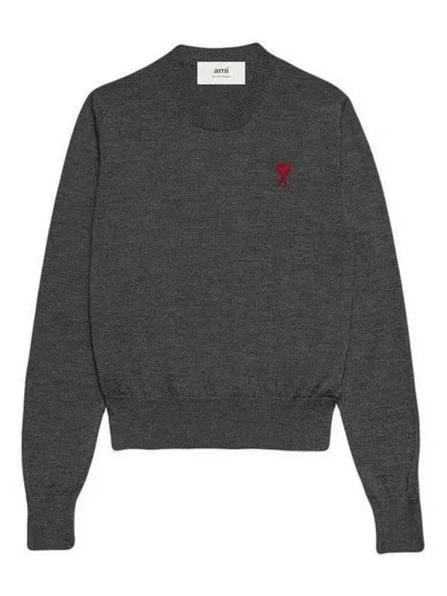 Heart Logo Crew Neck Merino Wool Knit Top Grey - AMI - BALAAN 2