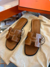 Oran Embroidered Calfskin Sandals Naturel - HERMES - BALAAN 2