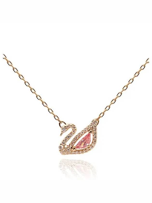 Dazzling Swan Pendant Necklace Pink Rose Gold - SWAROVSKI - BALAAN 3