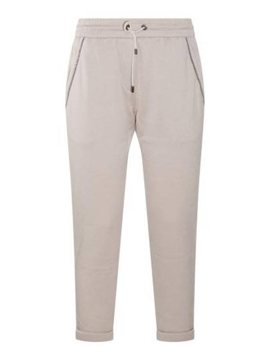 Cotton Silk Fleece Track Pants Beige - BRUNELLO CUCINELLI - BALAAN 1
