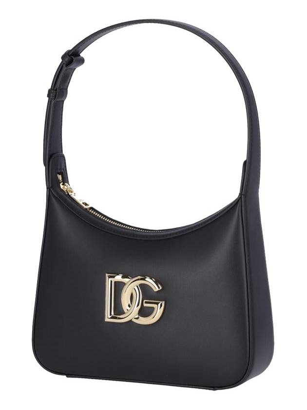 DG Logo Adjustable Strap Calfskin Shoulder Bag Black - DOLCE&GABBANA - BALAAN 3