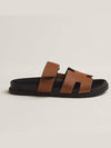 Chypre H Logo Calfskin Sandals Brown - HERMES - BALAAN 3