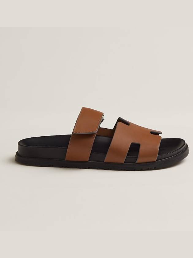 Chypre H Logo Calfskin Sandals Brown - HERMES - BALAAN 3