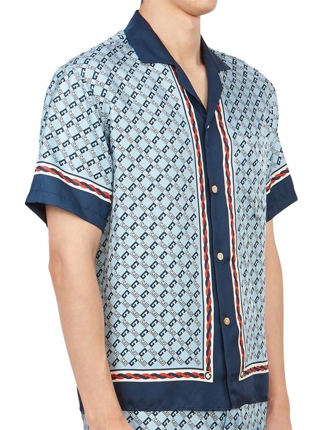 Interlocking G Silk Short Sleeve Shirt Blue - GUCCI - BALAAN 4