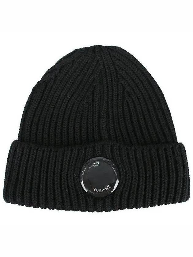 Lens Wappen Extra Fine Merino Wool Beanie Black - CP COMPANY - BALAAN 2