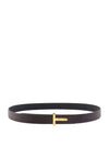 T Logo Reversible Leather Belt Black Brown - TOM FORD - BALAAN 4