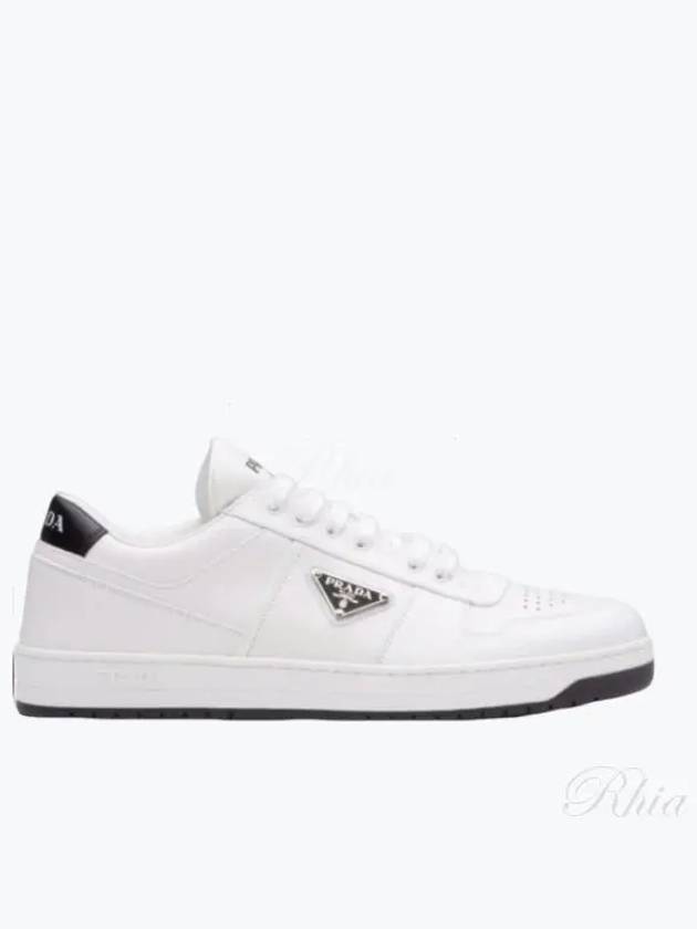 Downtown Triagle Logo Leather Low Top Sneakers White - PRADA - BALAAN 2