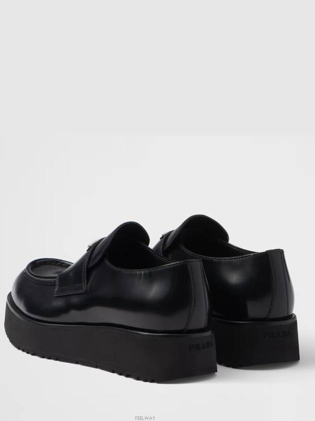 Triangle Logo Brushed Leather Loafers Black - PRADA - BALAAN 7