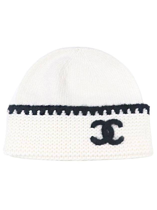 CC Logo Cashmere Beanie White - CHANEL - BALAAN 1