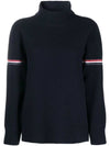 Women's Overwashed Cashmere Heritage Waffle Stitch Striped Turtleneck Navy - THOM BROWNE - BALAAN 1