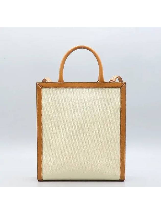 192082BNZ 02NT White Canvas Natural Tan Vertical Cabas Tote Bag Shoulder Strap - CELINE - BALAAN 4