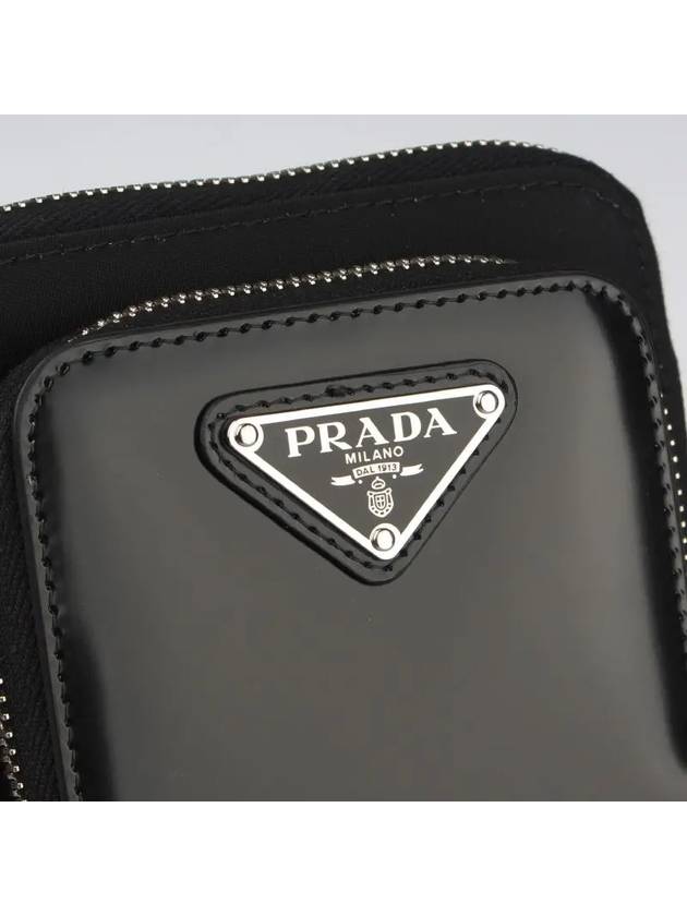 Triangle Logo Brushed Leather Phone Case Cross Bag Black - PRADA - BALAAN 3