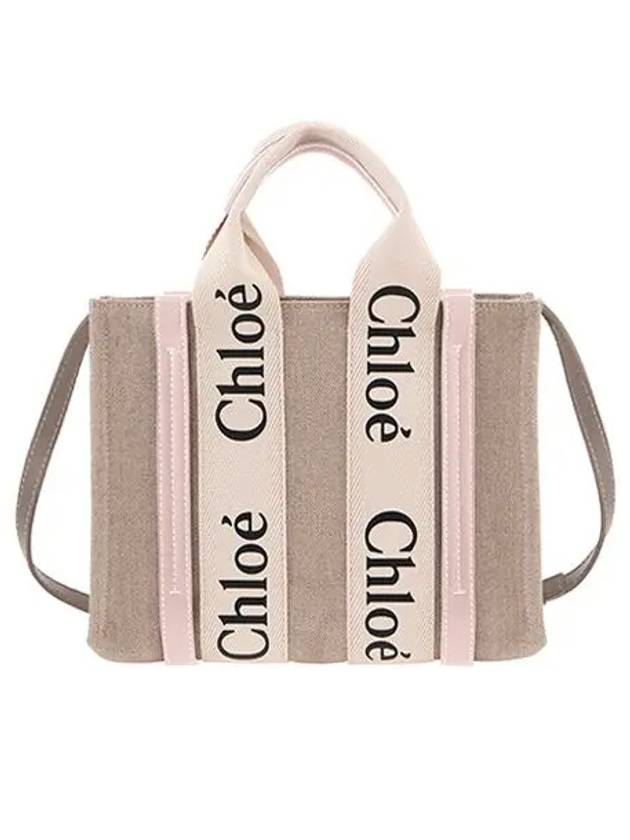 Woody Small Canvas Tote Bag Pink Beige - CHLOE - BALAAN 3