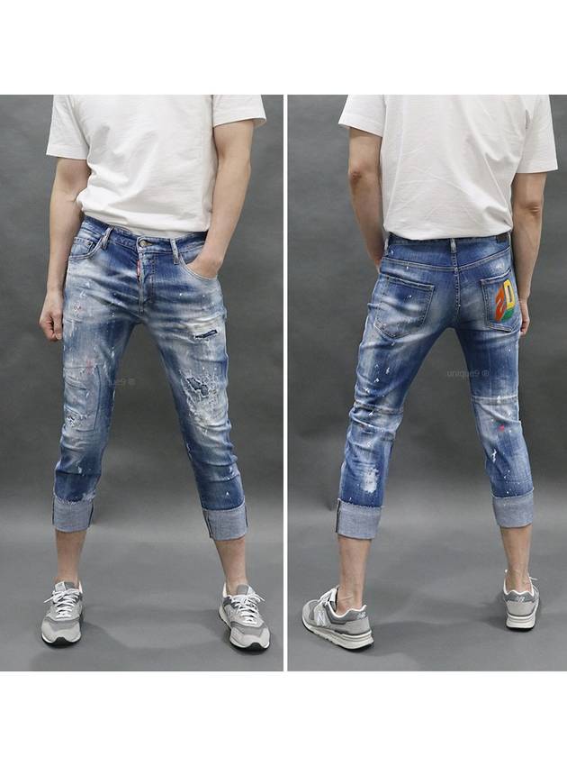 Logo Crop Distressed Jeans Blue - DSQUARED2 - BALAAN 6