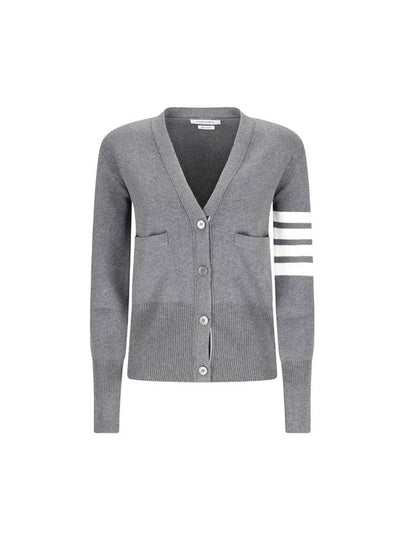 Cotton 4-Bar Milano Classic V-Neck Cardigan Medium Grey - THOM BROWNE - BALAAN 2