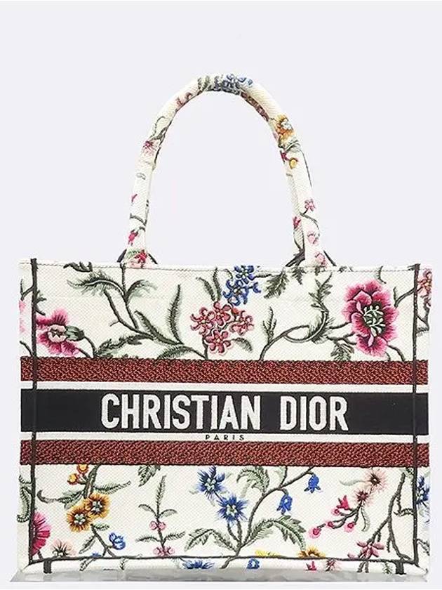 M1296ZEAU M933 White Multi Petites Fleurs Embroidery Book Tote M Size Women s Bag - DIOR - BALAAN 1