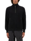 Diagonal Raised Fleece Half Zipped Sweatshirt Black - CP COMPANY - BALAAN 1