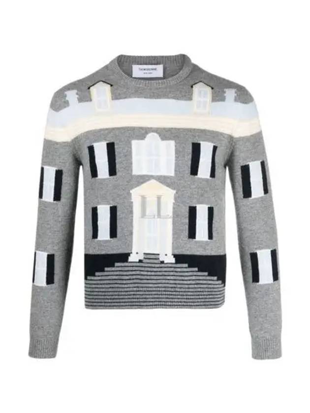 House Intarsia Wool Knit Top Light Grey - THOM BROWNE - BALAAN 2