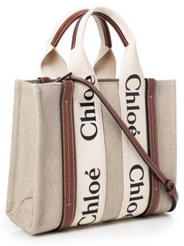 Woody Small Canvas Tote Bag White Brown Beige - CHLOE - BALAAN 4