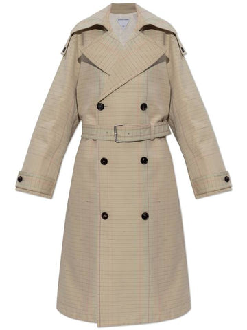 Bottega Veneta Trench Coat With Check Pattern, Women's, Beige - BOTTEGA VENETA - BALAAN 1