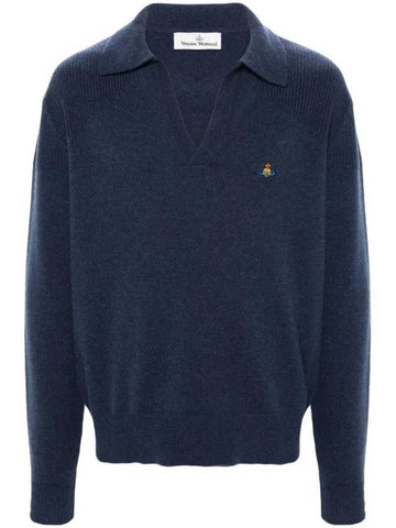 Football Polo Wool Knit Top Navy - VIVIENNE WESTWOOD - BALAAN 1