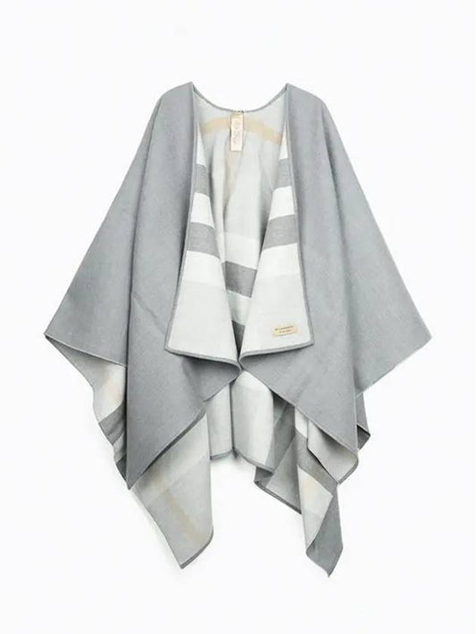 Women's Check Reversible Wool Cape Grey - BURBERRY - BALAAN 2