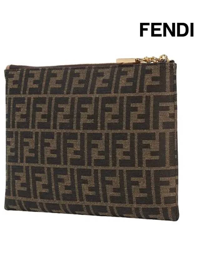 Flat Baguette Medium FF Jacquard Fabric Pouch Bag Brown - FENDI - BALAAN 4