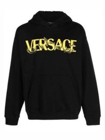 Logo Print Cotton Hoodie Black - VERSACE - BALAAN 2