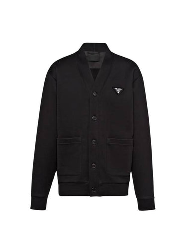 Logo Cotton Fleece Cardigan Black - PRADA - BALAAN 1