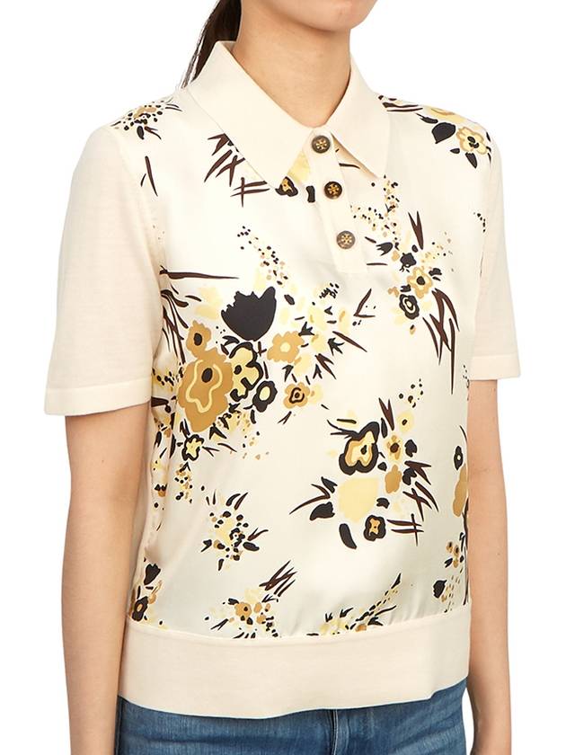 Women's Silk Front Polo Shirt Cream - TORY BURCH - BALAAN 4